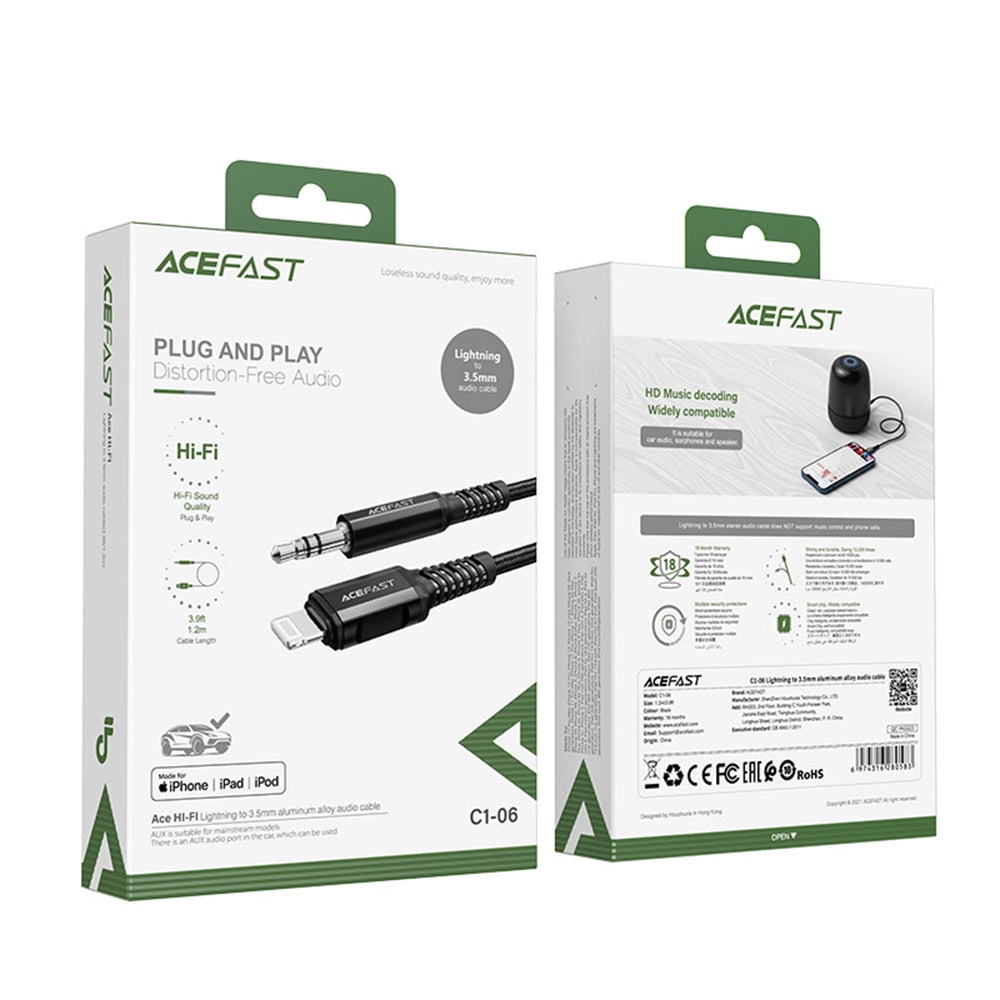 Audio Lightning-kabel - 3.5mm Acefast C1-06, 1.2m, Zwart