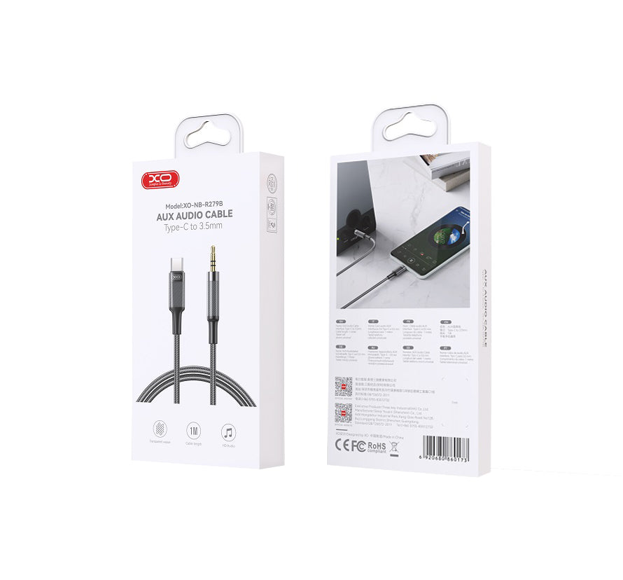 Audio Kabel USB-C - 3.5mm XO Design NB-R279B, 1m, Zwart