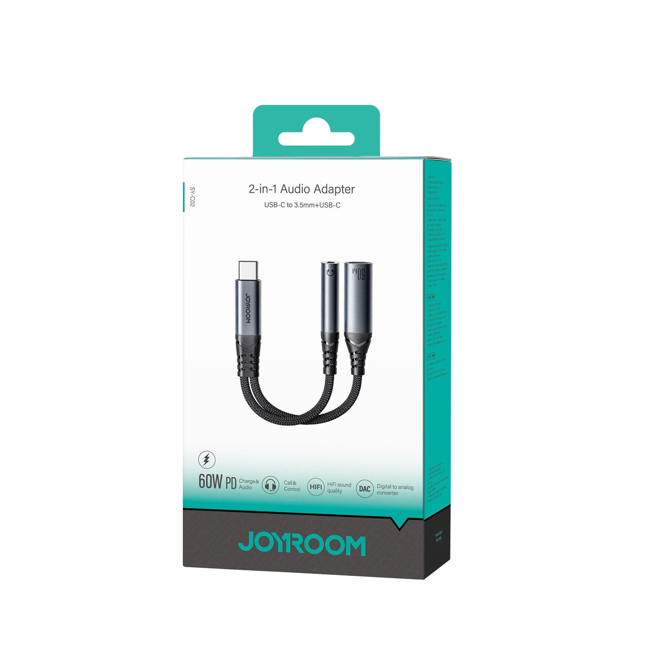 Audio Kabel USB-C - 3.5mm / USB-C Joyroom SY-C02, 0.14m, Zwart