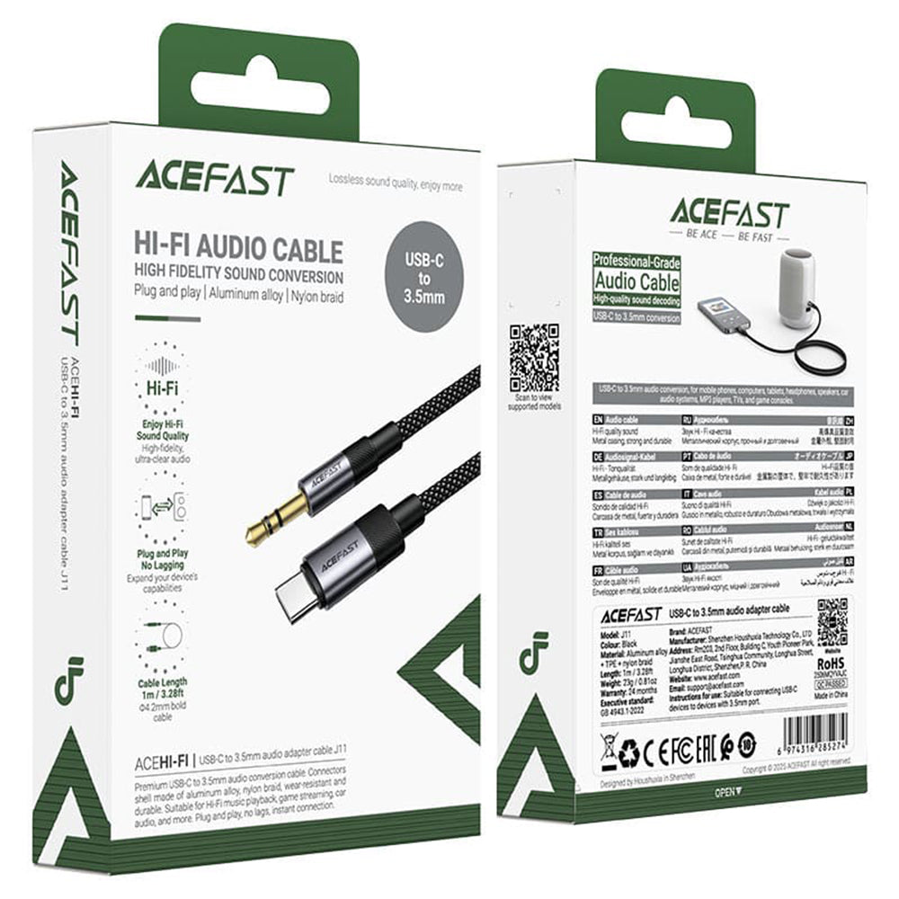Audio Kabel USB-C - 3.5mm Acefast J11, 1m, Zwart