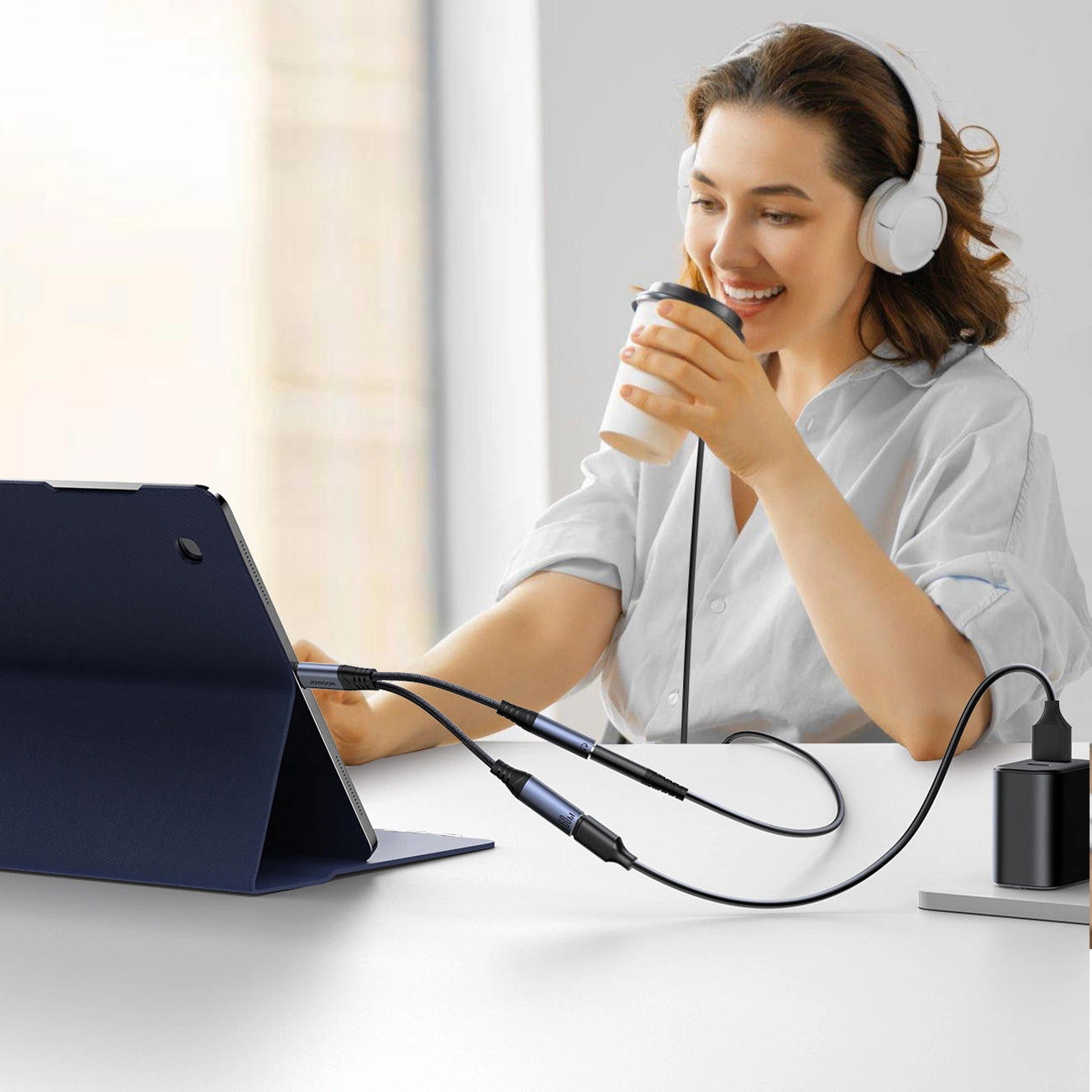 Audio Kabel USB-C - 3.5mm / USB-C Joyroom SY-C02, 0.14m, Zwart