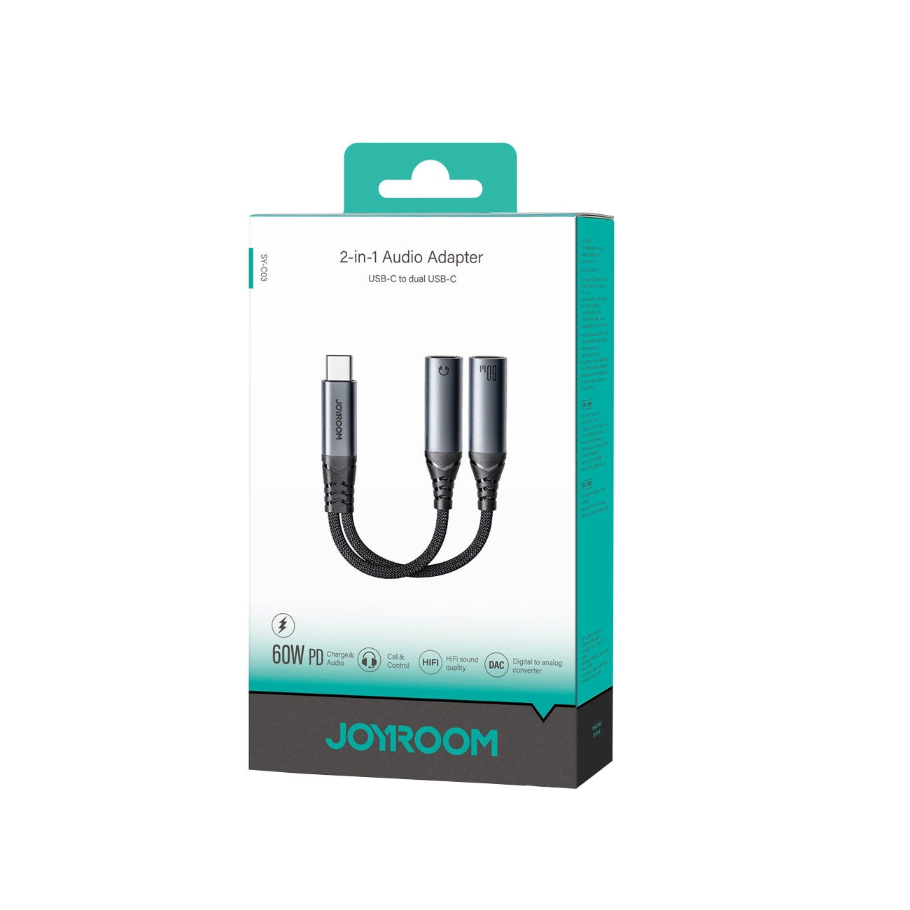 Audio USB-C Kabel - 2 x USB-C Joyroom SY-C03, 0.14m, Zwart