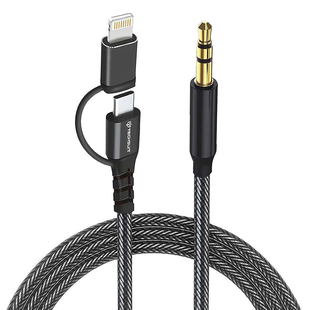 Audio Kabel USB-C / Lightning - 3.5mm Techsuit AC15 EchoSnap, 1m, Zwart
