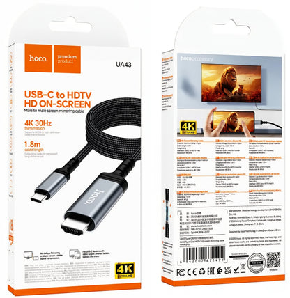 Audio- en Videokabel USB-C - HDMI HOCO UA43, 1.8m, Gri