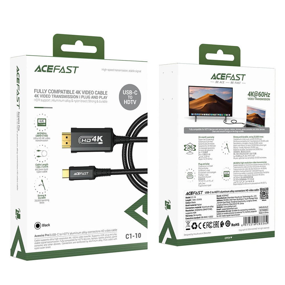 Audio- en Videokabel USB-C - HDMI Acefast C1-10, 1.8m, Zwart