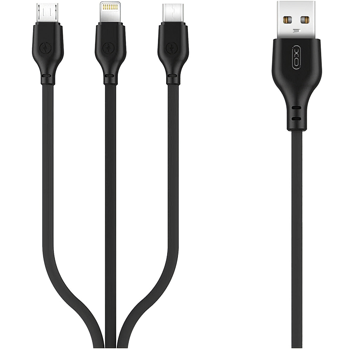 USB-A - Lightning / microUSB / USB-C Oplaadkabel XO Design NB103 3in1, 10W, 1m, Zwart