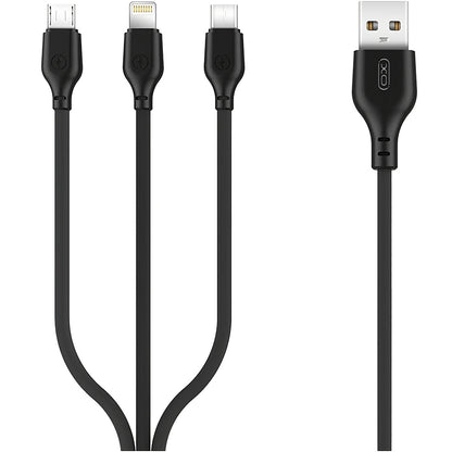 USB-A - Lightning / microUSB / USB-C Oplaadkabel XO Design NB103 3in1, 10W, 1m, Zwart