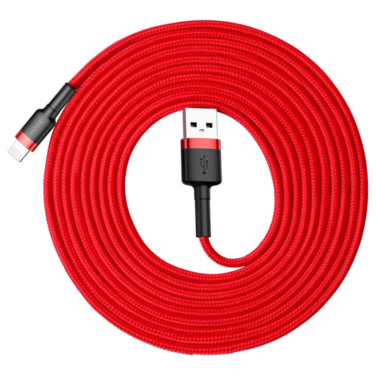USB-A - Lightning Baseus Cafule Data- en Oplaadkabel, 18W, 3m, Rood CALKLF-R09