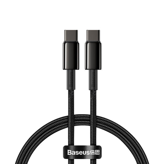 Data and Charging Cable USB-C - USB-C Baseus Tungsten Gold, 100W, 1m, Black CATWJ-01