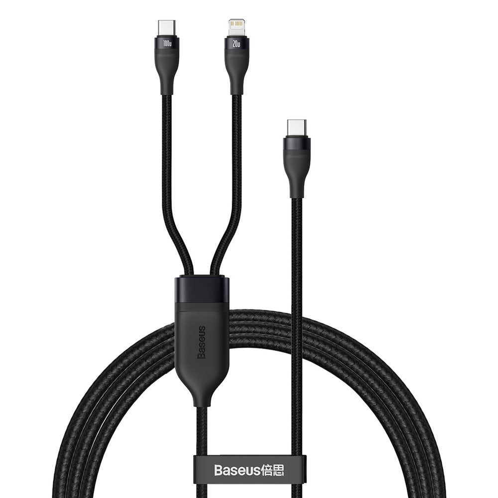 USB-C - Lightning / USB-C Baseus Flash Series 2in1 Data- en Oplaadkabel, 100W, 1.2m, Zwart CA1T2-F01