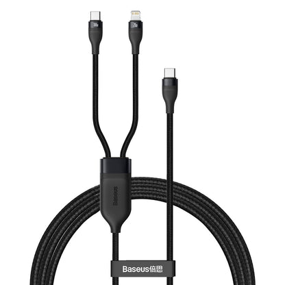 USB-C - Lightning / USB-C Baseus Flash Series 2in1 Data- en Oplaadkabel, 100W, 1.2m, Zwart CA1T2-F01