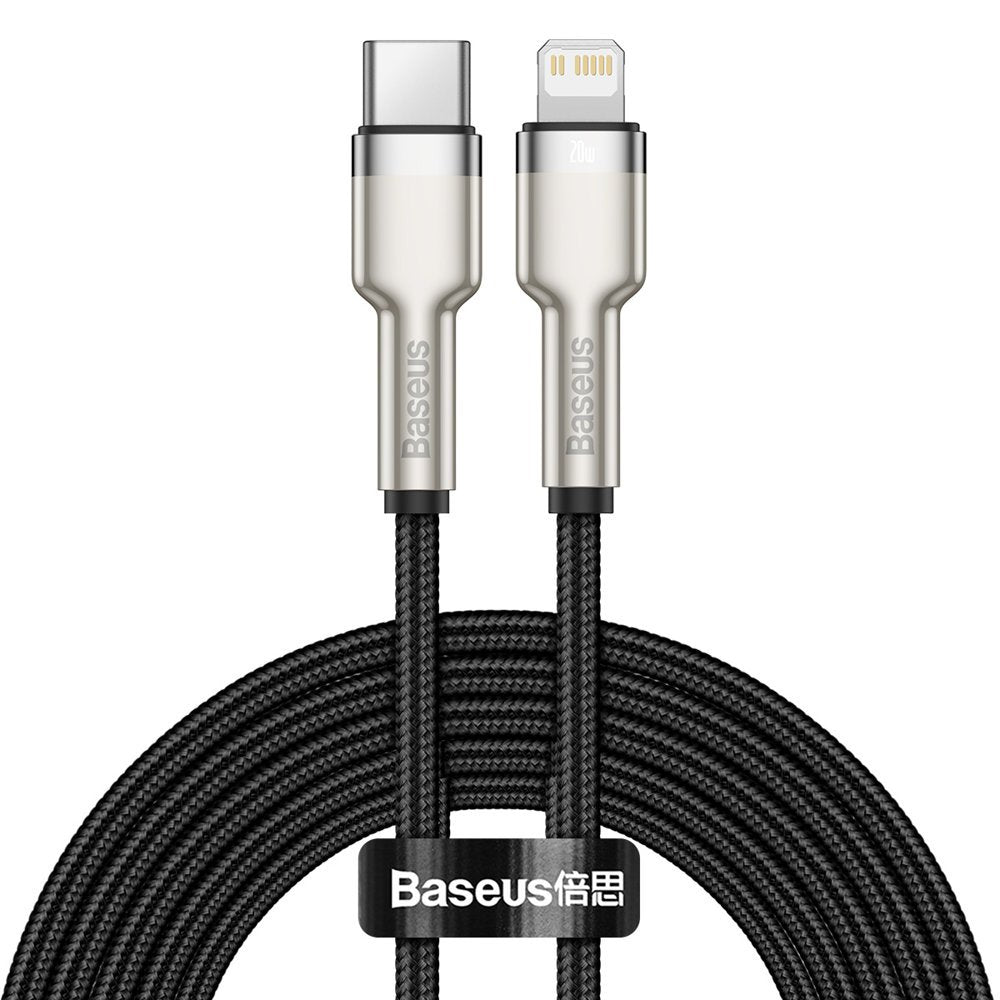 Data- en Oplaadkabel USB-C - Lightning Baseus Cafule Metal Series, 20W, 2m, Zwart CATLJK-B01
