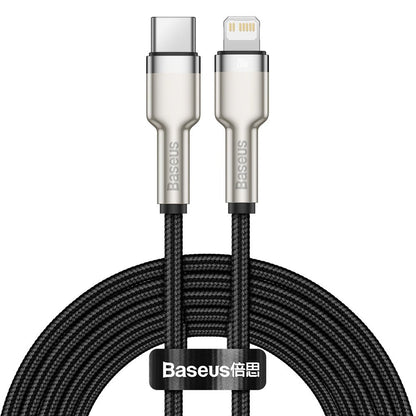 Data- en Oplaadkabel USB-C - Lightning Baseus Cafule Metal Series, 20W, 2m, Zwart CATLJK-B01