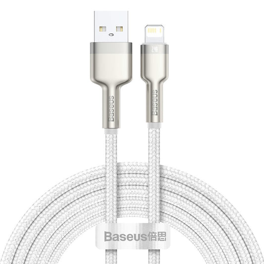 USB-A - Lightning Data en Oplaadkabel Baseus Cafule Metal Series, 18W, 2m, Wit CALJK-B02
