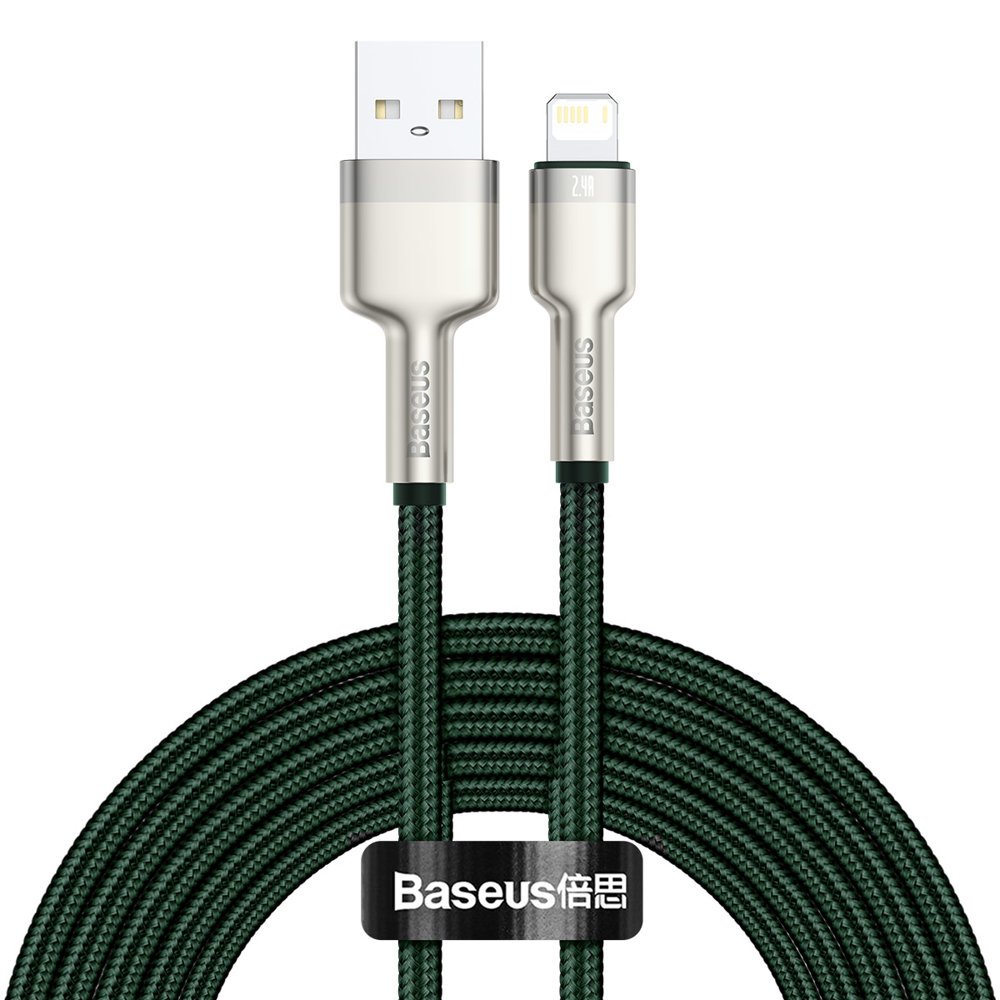 USB-A - Lightning Data en Oplaadkabel Baseus Cafule Metal Series, 18W, 2m, Groen CALJK-B06