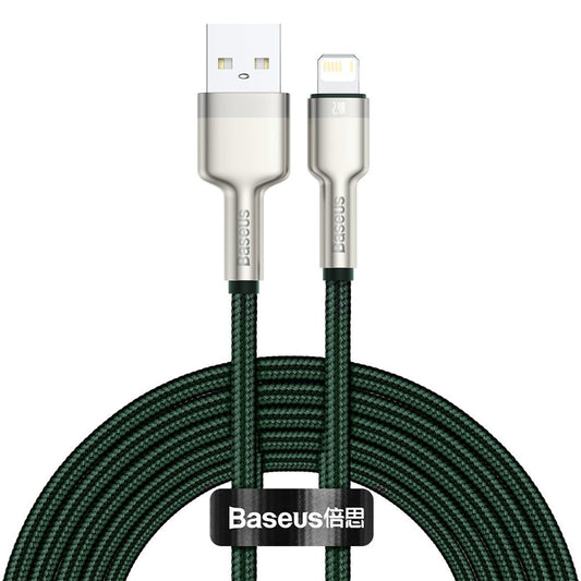 USB-A - Lightning Data en Oplaadkabel Baseus Cafule Metal Series, 18W, 2m, Groen CALJK-B06