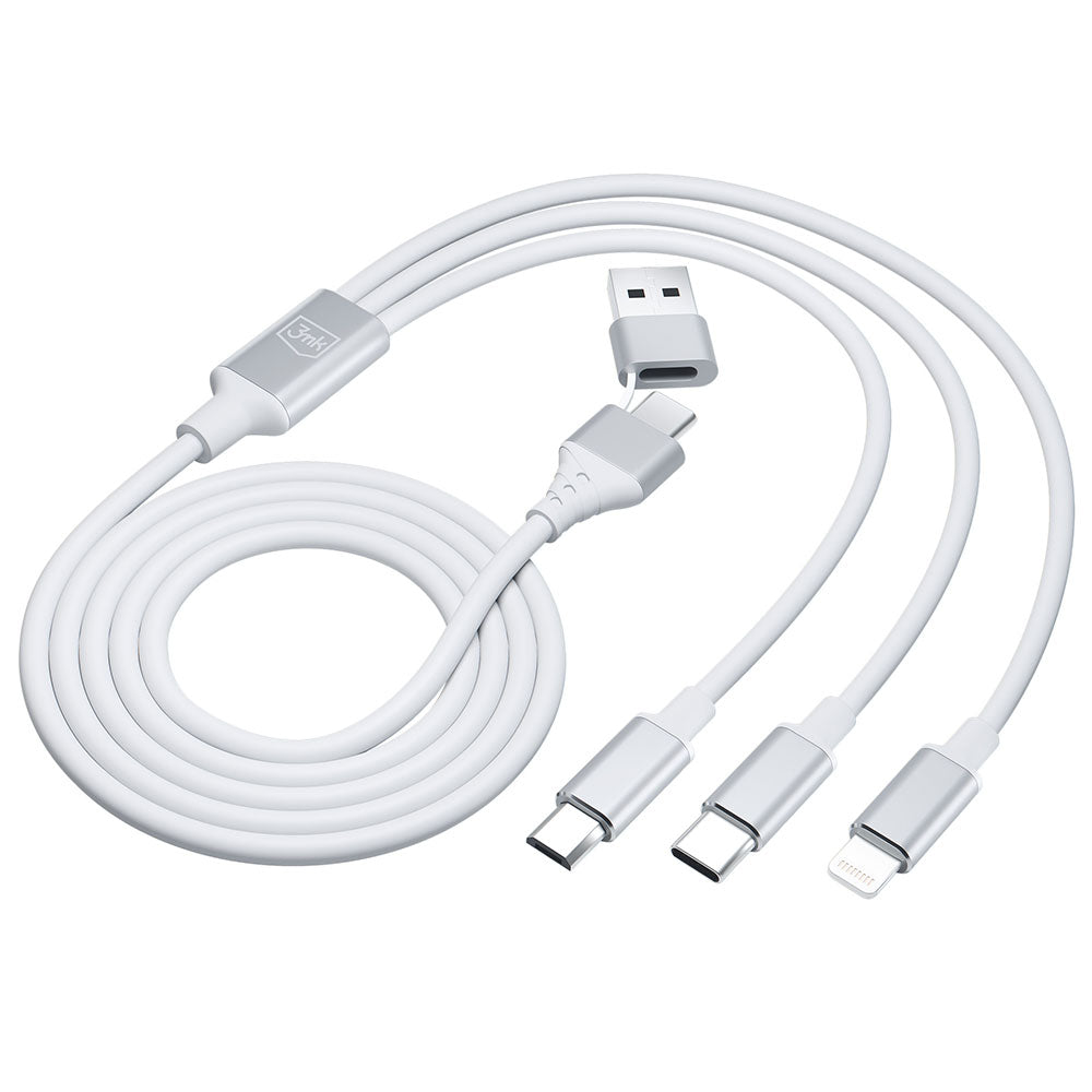 USB-A / USB-C - Lightning / microUSB / USB-C 3MK Hyper 3in1 Oplaadkabel, 12W, 1.5m, Wit