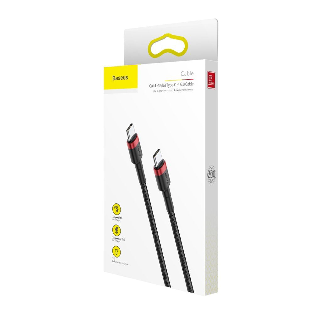 Data and Charging Cable USB-C - USB-C Baseus Coffee, 60W, 2m, Red CATKLF-H91