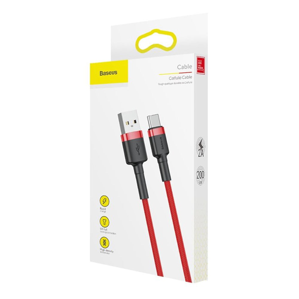 USB-A - USB-C Data and Charging Cable Baseus Coffee, 18W, 2m, Red CATKLF-C09