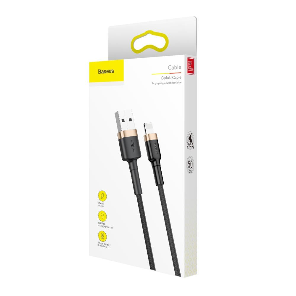 USB-A - Lightning Oplaad- en Datakabel Baseus Cafule, 18W, 1m, Goud
