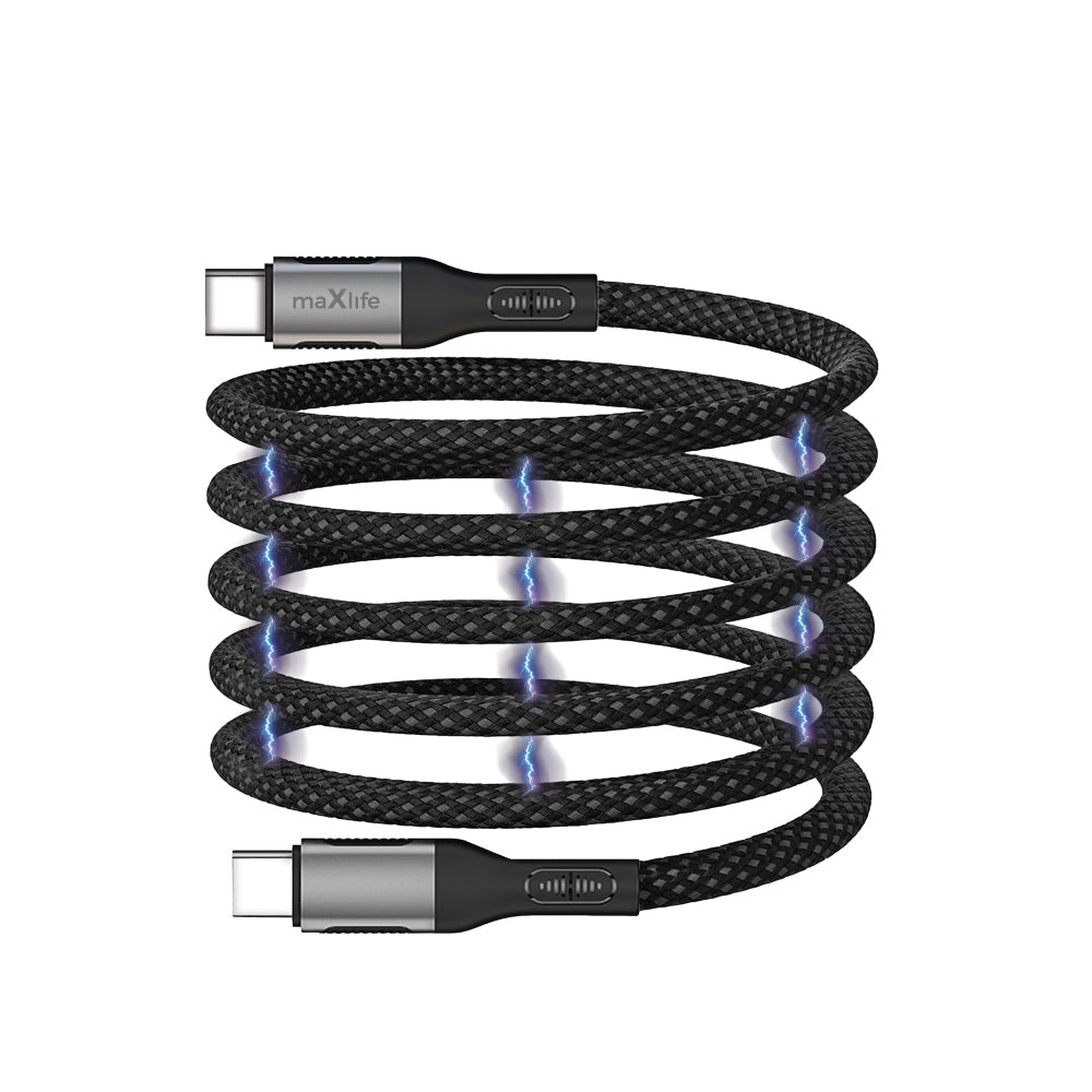 USB-C Data- en Oplaadkabel - USB-C MaXlife MXUC-11 Magnetisch, 100W, 1m, Zwart