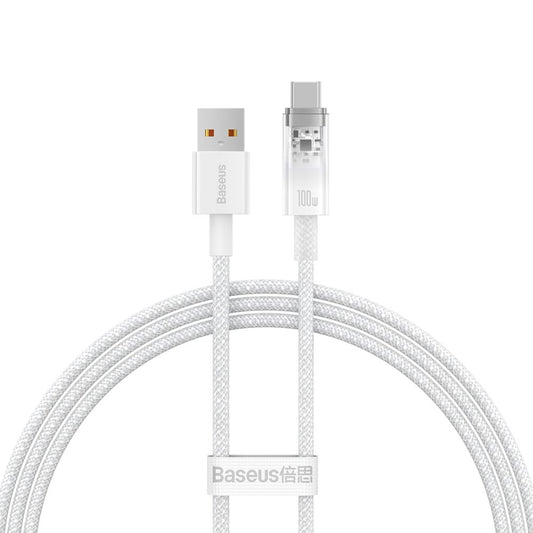 USB-A naar USB-C Data- en Oplaadkabel Baseus Explorer, 100W, 1m, Wit CATS010402