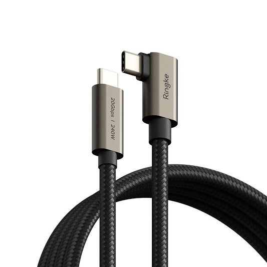 USB-C - USB-C Ringke 2X2 Angled Data- en Oplaadkabel, 240W, 2m, Zwart