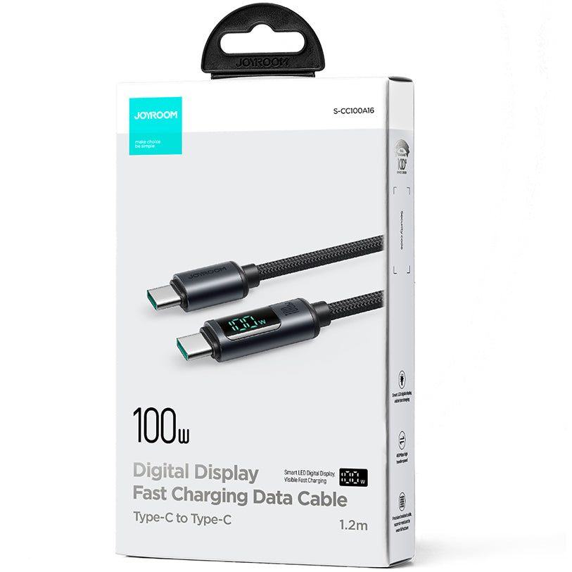 USB-C Data- en Oplaadkabel - USB-C Joyroom S-A16 Prism Display, 100W, 1.2m, Zwart