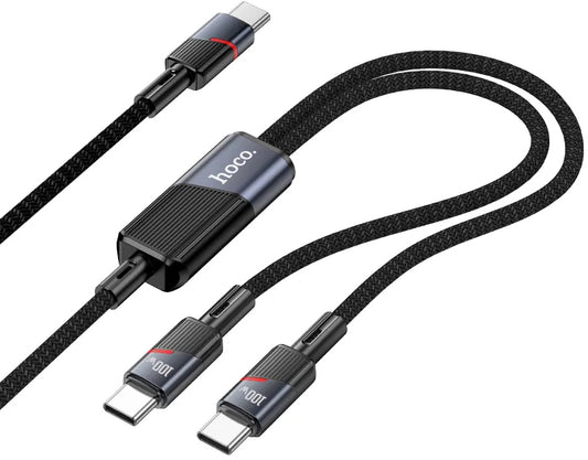 USB-C Data- en Oplaadkabel - 2 x USB-C HOCO U139 2in1, 100W, 1.2m, Zwart