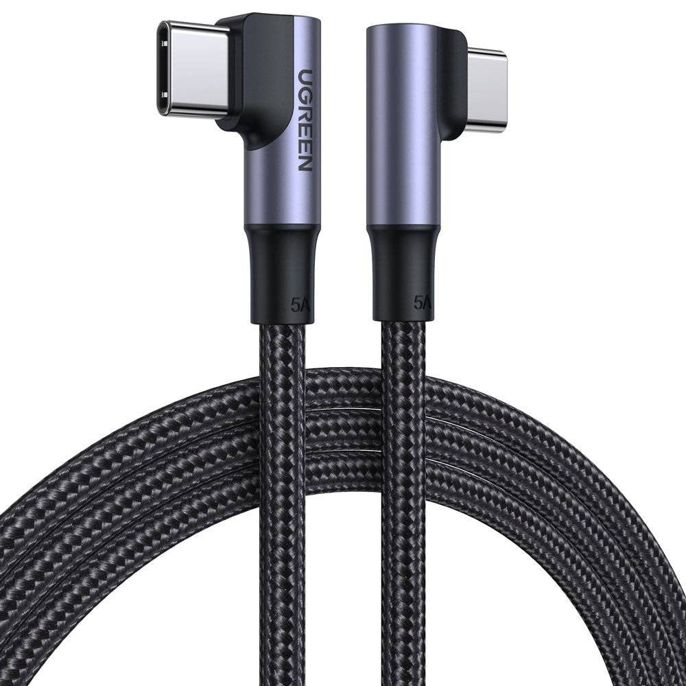 USB-C Data- en Oplaadkabel - USB-C UGREEN US335 Angled, 100W, 2m, Zwart