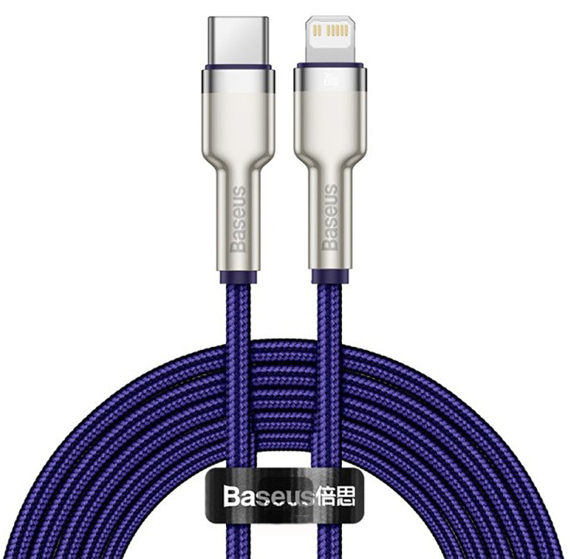 USB-C - Lightning Data- en Oplaadkabel Baseus Cafule Metal Series, 20W, 2m, Paars CATLJK-B05