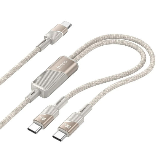 USB-C Data- en Oplaadkabel - 2 x USB-C HOCO U139 2in1, 100W, 1.2m, Goud