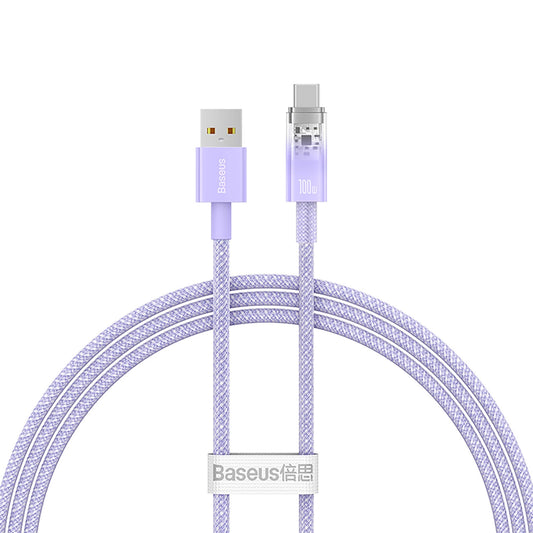 USB-A - USB-C Baseus Explorer Data- en Oplaadkabel, 100W, 1m, Paars CATS010405