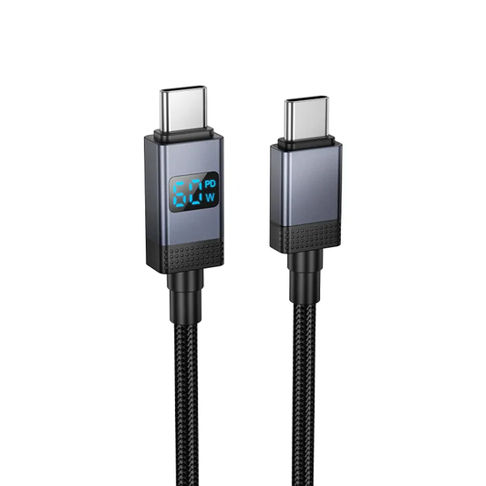 USB-C Data- en Oplaadkabel - USB-C HOCO X118 Display, 60W, 1m, Zwart
