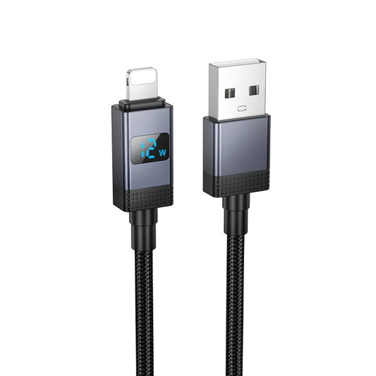 Data- en Oplaadkabel USB-A - Lightning HOCO X118 Display, 12W, 1m, Zwart
