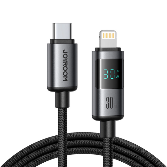 USB-C - Lightning Data- en Oplaadkabel Joyroom S-A16 Pro Prism Display, 30W, 1.2m, Zwart