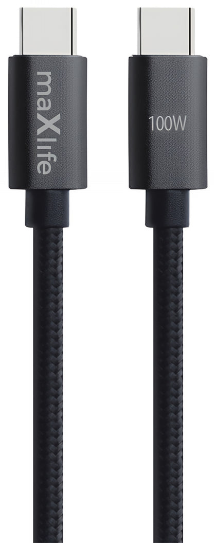 USB-C Data- en Oplaadkabel - USB-C MaXlife MXUC-12, 100W, 1m, Zwart