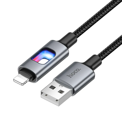 Data- en Oplaadkabel USB-A - Lightning HOCO U144 Led, 18W, 1.2m, Zwart