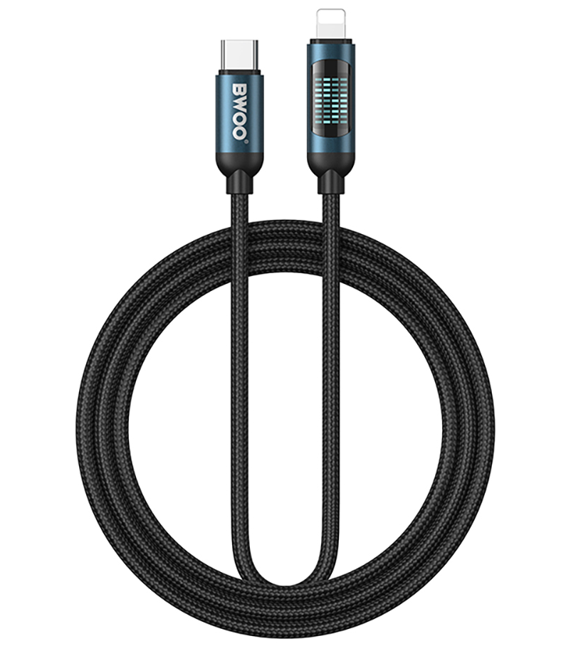 USB-C naar Lightning Data- en Oplaadkabel BWOO X305 Display, 27W, 1m, Zwart