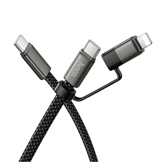 USB-C - Lightning / USB-C HOCO X125 Gegevens- en Oplaadkabel, 60W, 1m, Zwart