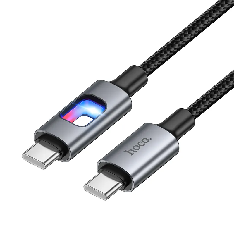 USB-C Data- en Oplaadkabel - USB-C HOCO U144 Led, 60W, 1,2m, Zwart