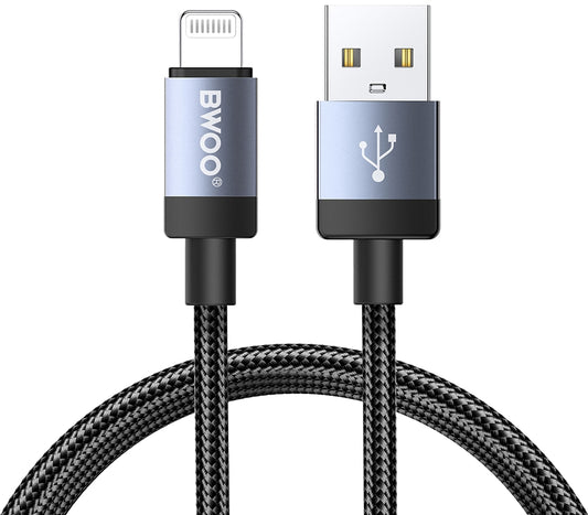 USB-A - Lightning Data- en Oplaadkabel BWOO BO-X401L, 18W, 1m, Zwart