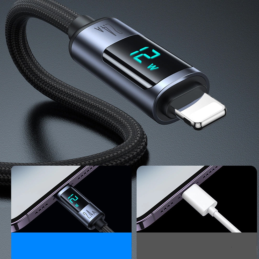 Data- en Oplaadkabel USB-A - Lightning Joyroom S-A16 Prism Display, 12W, 1.2m, Zwart