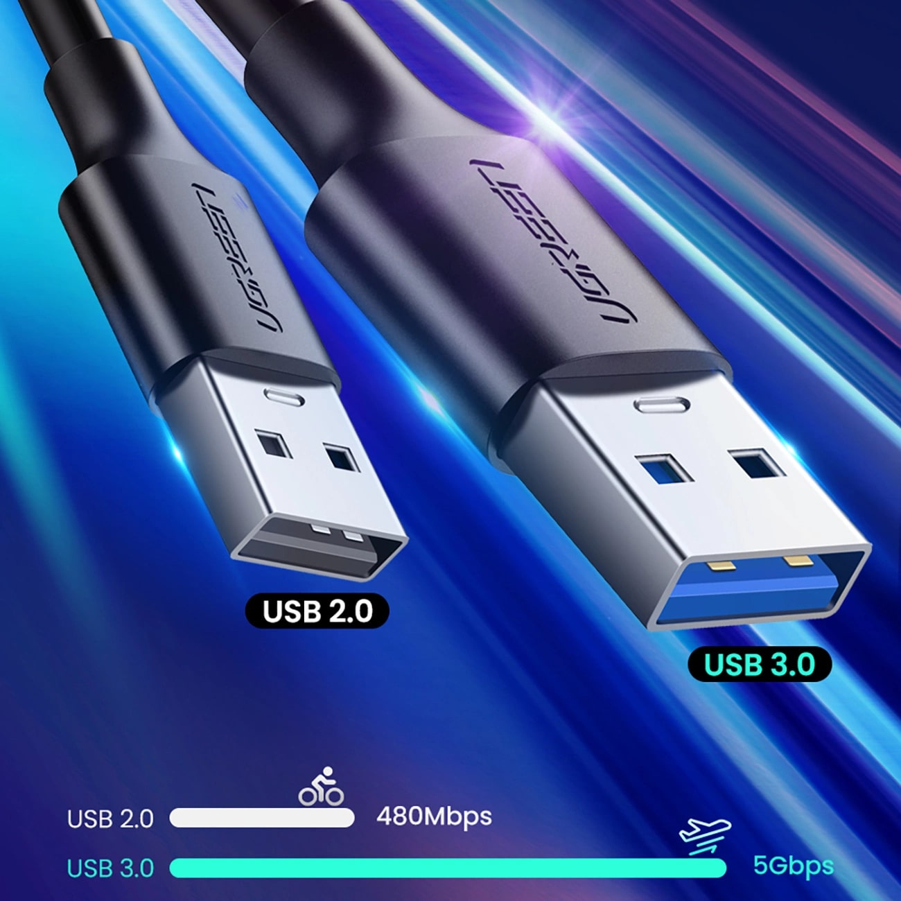 USB-A - USB-C Data- en Oplaadkabel UGREEN US184, 18W, 0.5m, Zwart
