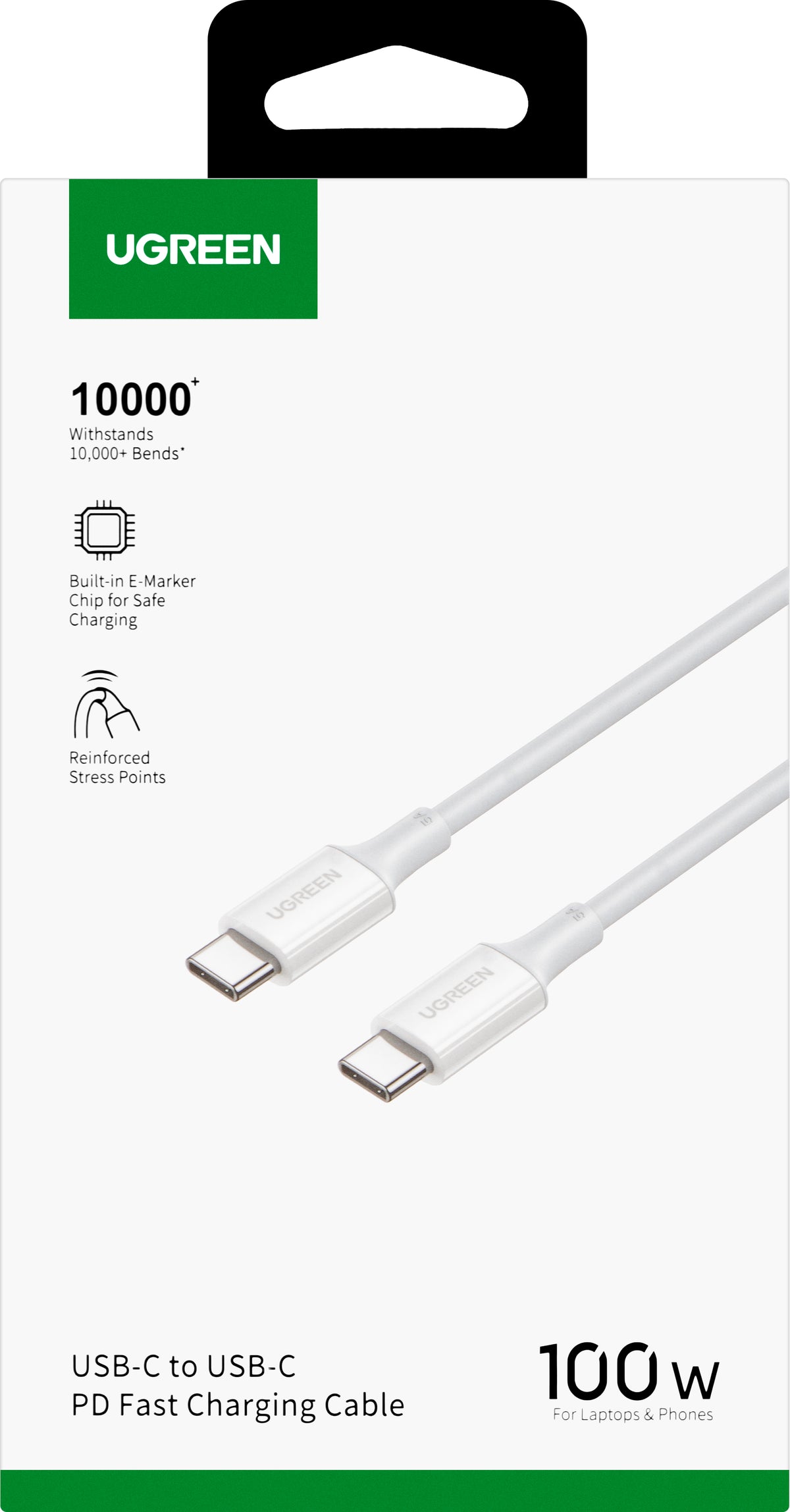 USB-C Data- en Oplaadkabel - USB-C UGREEN US300, 100W, 2m, Wit