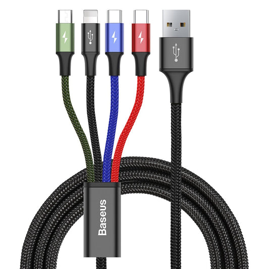 USB-A - Lightning / microUSB / 2 x USB-C Baseus Rapid Charging Cable, 20W, 1.2m, Black CA1T4-B01