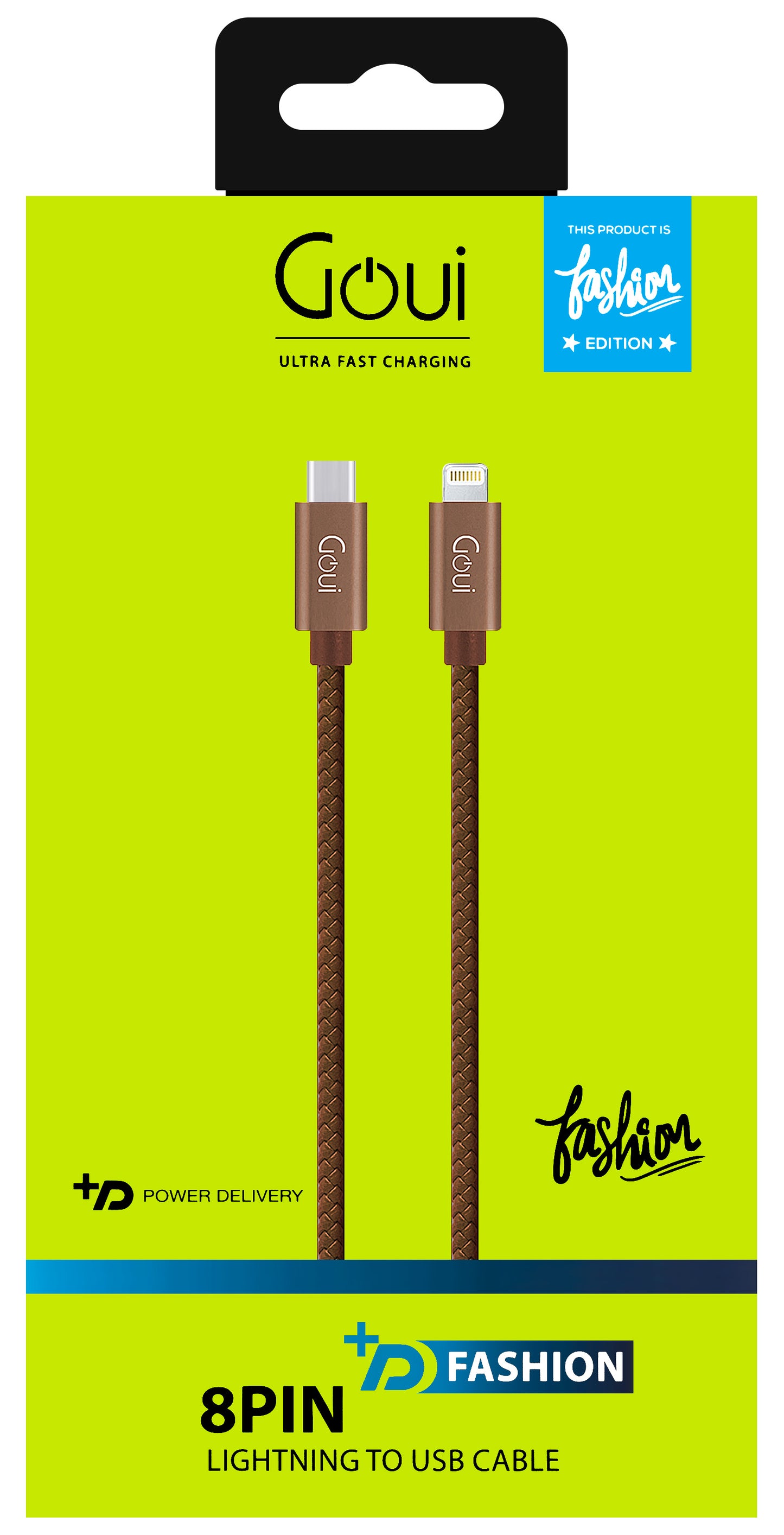 Data- en oplaadkabel USB-C - Lightning Goui Fashion, 18W, 1m, Bruin G-FASHIONC94BR