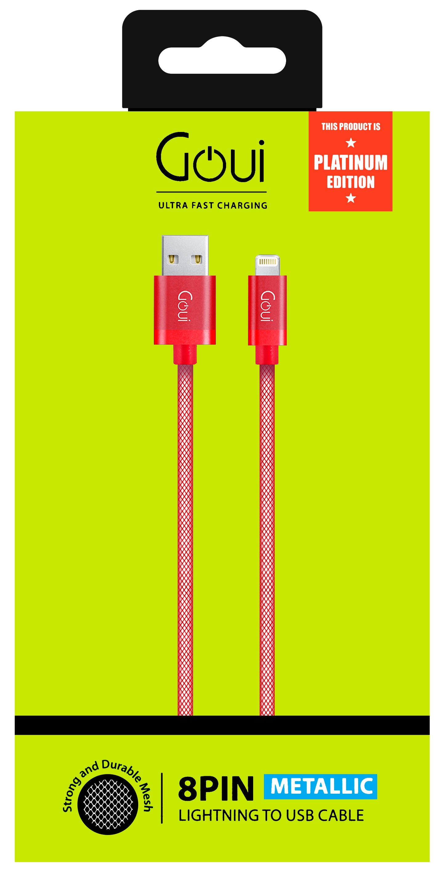 Data- en oplaadkabel USB-A - Lightning Goui Metallic, 18W, 1m, Rood G-LC8PIN-02R