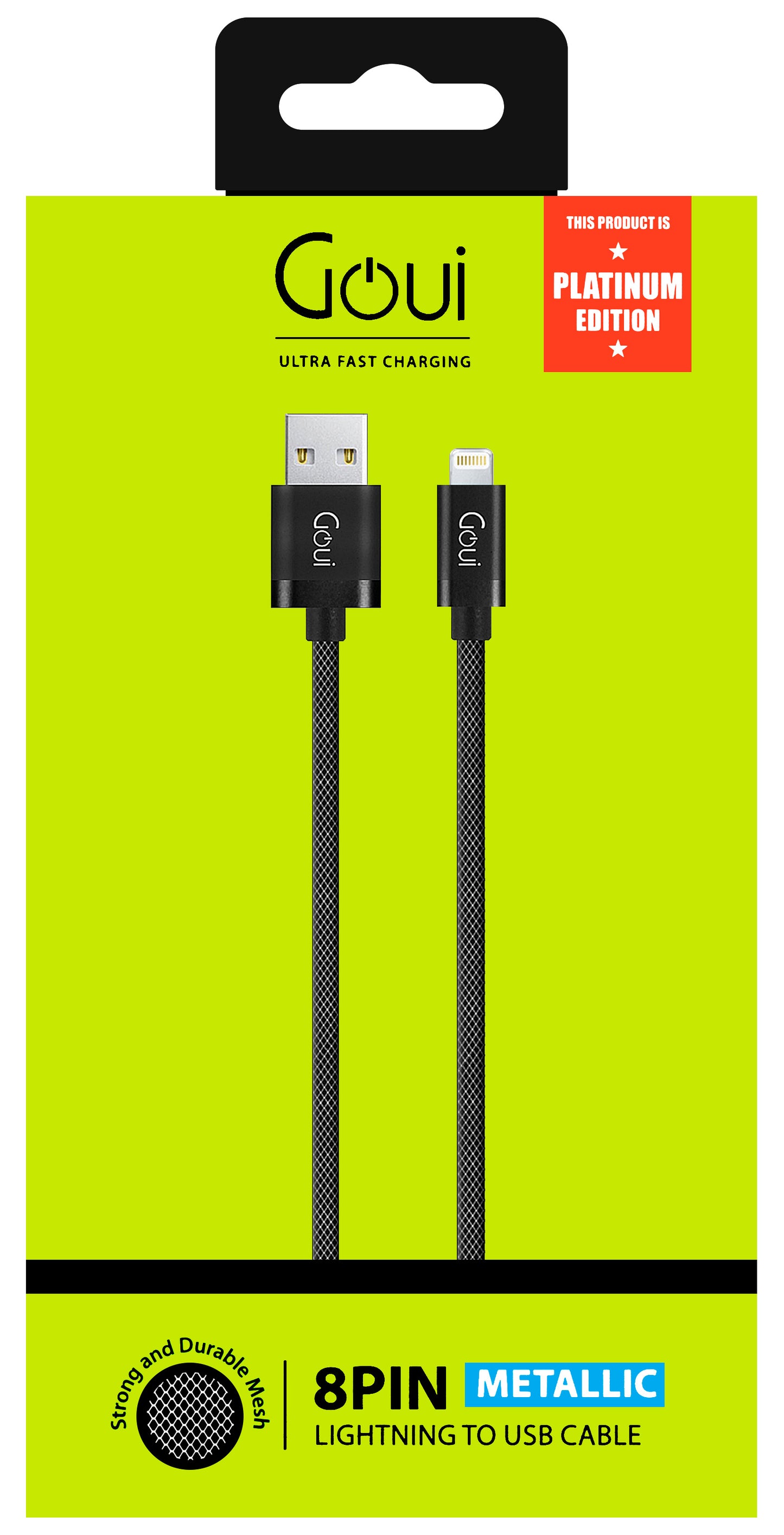 Data- en oplaadkabel USB-A - Lightning Goui Metallic, 18W, 1m, Zwart G-LC8PIN-02BK G-LC8PIN-02BK