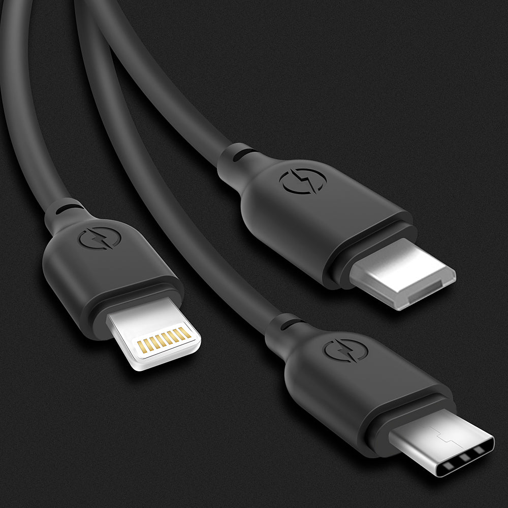 USB-A - Lightning / microUSB / USB-C Oplaadkabel XO Design NB103 3in1, 10W, 1m, Zwart